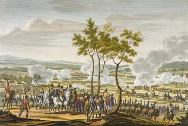 Slaget ved Abensberg, 20. april 1809, indgraveret af Edme Bovinet (1767-1832) (akvatinte)